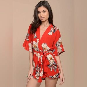 Charlotte Russe Red Floral Romper Women's Size Small